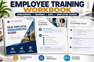 design an employee training workbook and onboarding guide, training handbooks
