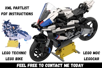 create custom lego technic bike, cars, vehicle with xml partlist and instruction