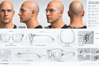 design industrial eyewear tech pack and 3d cad models for sunglasses, eyeglasses