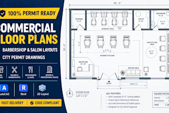 draft commercial floor plans for barbershop salon or retail permit