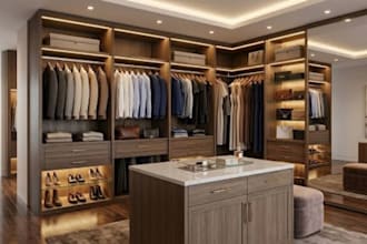 do 3d modern walk in closet design,  3d wardrobe and dressing room modelling