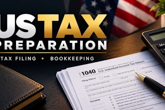 do US tax preparation, tax filing, 1040, bookkeeping and business tax
