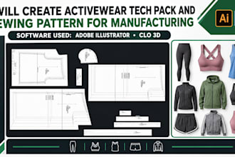 create activewear tech pack and sewing pattern for manufacturing