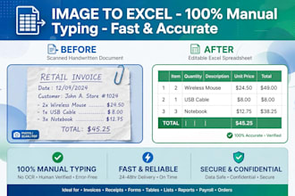 type image to excel and word accurately by manual typing