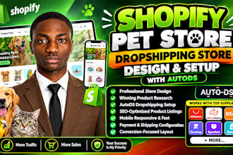 build converting shopify pet store website design dropshipping store via autods