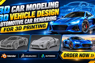 do 3d car modeling, 3d vehicle design, automotive car rendering for 3d printing