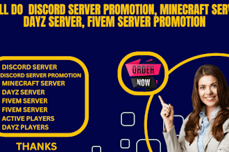 promote minecraft server promotion ,dayz, rust, fivem, gaming server, discord ad