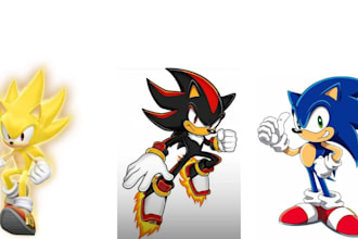 sonic art illustration, sonic oc, sonic art in cartoon style or comic style