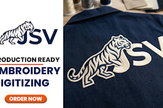 production ready embroidery digitizing in dst, pes, jef, vp3