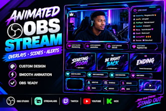 create animated obs stream overlay, scenes and alerts