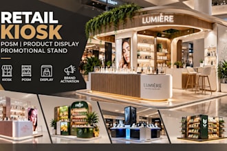 retail kiosk posm product display promotional stand brand activations 3d renders