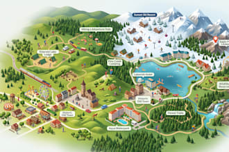 design resort map, hotel map, tourism map, destination, and vacation maps