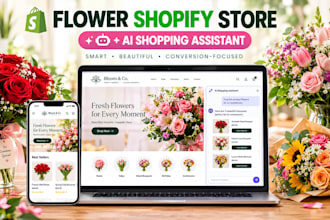 design flower shopify store bouquets flower store with flower ai assistant