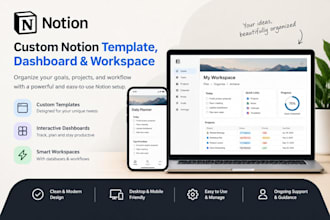 design custom notion template, dashboard, and notion workspace