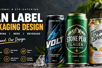 design energy drink, beer, and beverage can label packaging