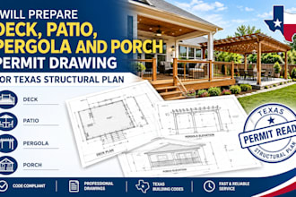 prepare deck, patio, pergola and porch permit drawing for texas structural plan