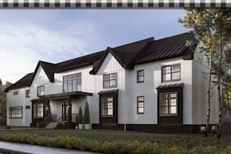 create photorealistic 3d exterior render for house and building exterior design