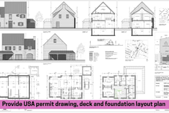 provide usa permit drawing of house plan extension pole barn cabana sunroom deck
