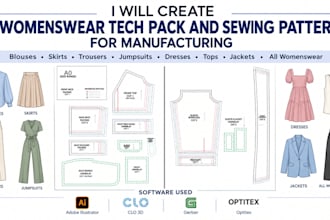 create womenswear tech pack and sewing pattern for manufacturing