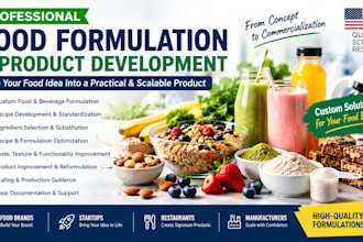 develop custom food formulation, recipe and product development for sales