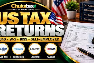 prepare US tax returns 1040 using drake tax, proseries, lacerte and taxact