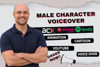 record male character voiceover, video games, cartoon animation voiceover actor