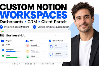build custom notion template dasboard, notion crm  client portal workspace setup