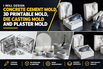 design concrete cement mold, 3d printable mold die casting mold and plaster mold