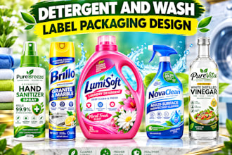 design product labels for  detergent, cleaning,  wash label, packaging