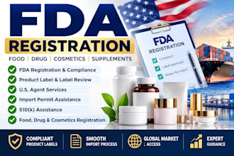 handle fda registration, US agent, product label review and import permit