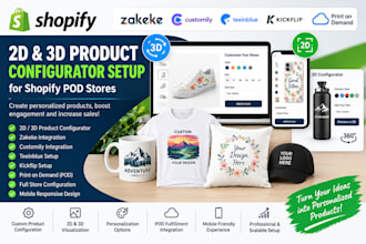 setup 2d 3d shopify zakeke customily teeinblue kickflip product configurator pod