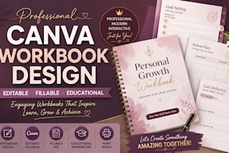 design editable workbook fillable canva workbook, educational workbook pdf