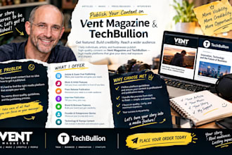 publish article, music, press release or interview on vent magazine, techbullion