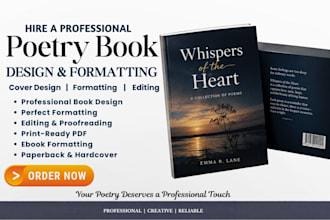 do poetry book design, poetry book cover, poetry formatting and poetry editing