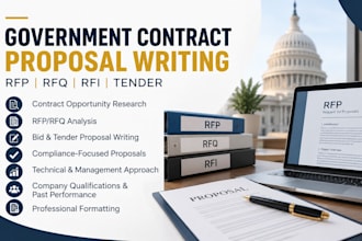 write and research government contract bid proposals, rfp and rfq responses
