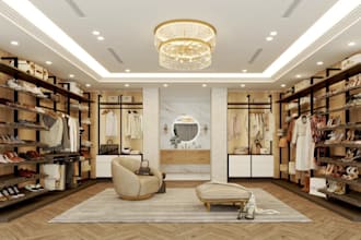design walk in closet, wardrobe, cabinet, and millwork in 2d and 3d render