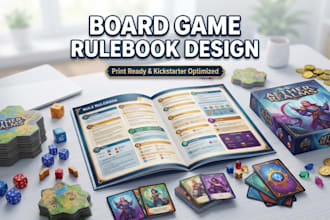 design professional board game rulebook layout and manual
