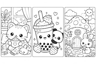 create kawaii bold and easy coloring pages