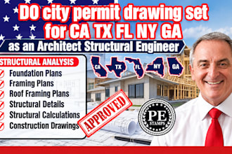 city permit drawing set for ca tx fl ny ga  as an architect structural engineer