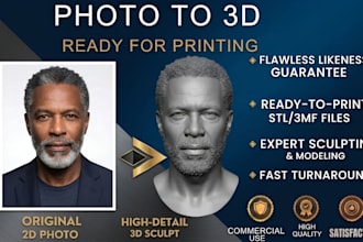 sculpt realistic 3d head, bust models from your 2d photo for printing in zbrush