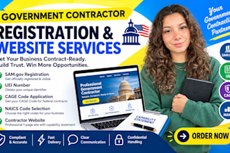 assist with sam gov registration, uei, cage code and contractor website