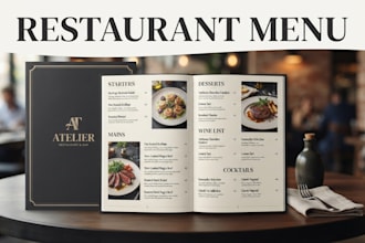 design a professional restaurant food menu and menu board