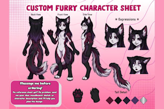 draw a custom furry reference sheet or fursona badge