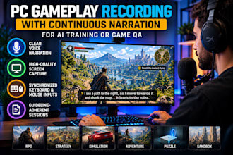 record PC gameplay with continuous narration and synchronized inputs for ai