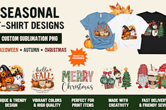 create seasonal t shirt designs and sublimation png for pod