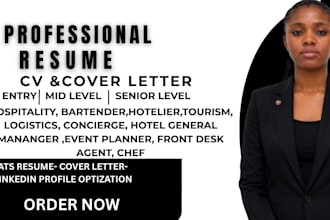 write restaurant, chef, hotel manager, bartender,  culinary, waiter resume