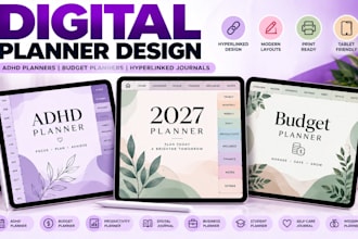 design digital planners, adhd planners, budget planners and hyperlinked journals