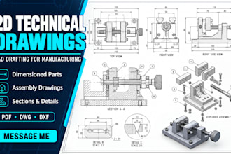 create 2d technical drawings and cad drafting for product manufacturing