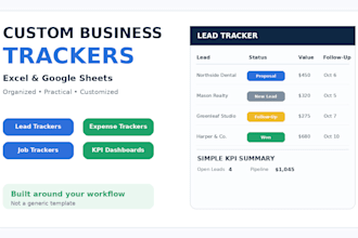 create custom excel or google sheets business trackers