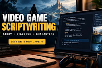 write your video game script, story and character dialogue